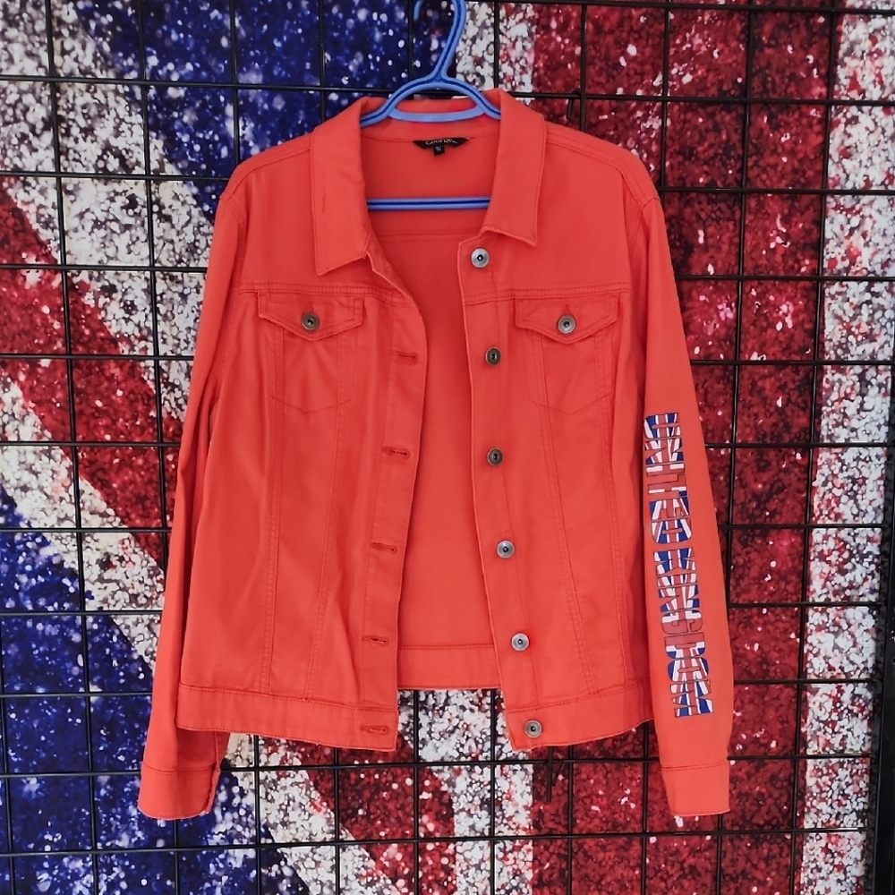 ​✨ UNIQUE Custom Red Denim Jacket | Union Jack Butterfly Design | One-of-a-Kind